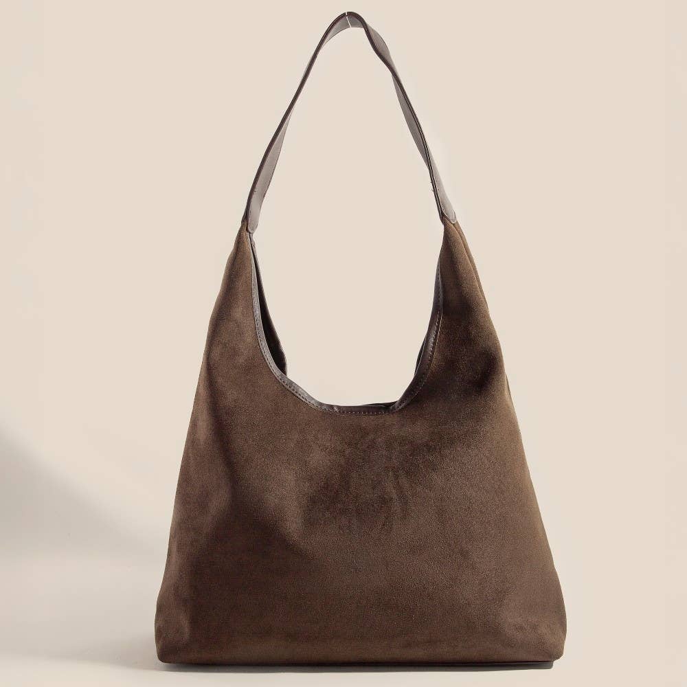 Suede Faux Leather Trim Hobo Bag