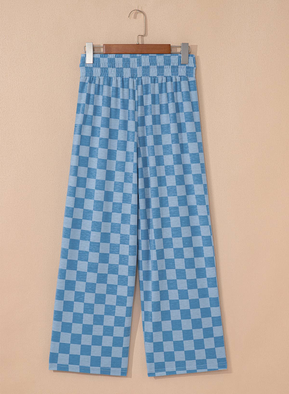 Checkered Elastic High Waist Loose Casual Pants