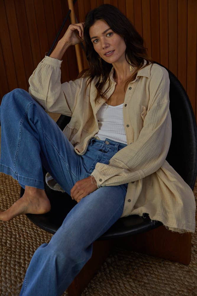 Woven Cotton Gauze Oversized Shirt Tunic