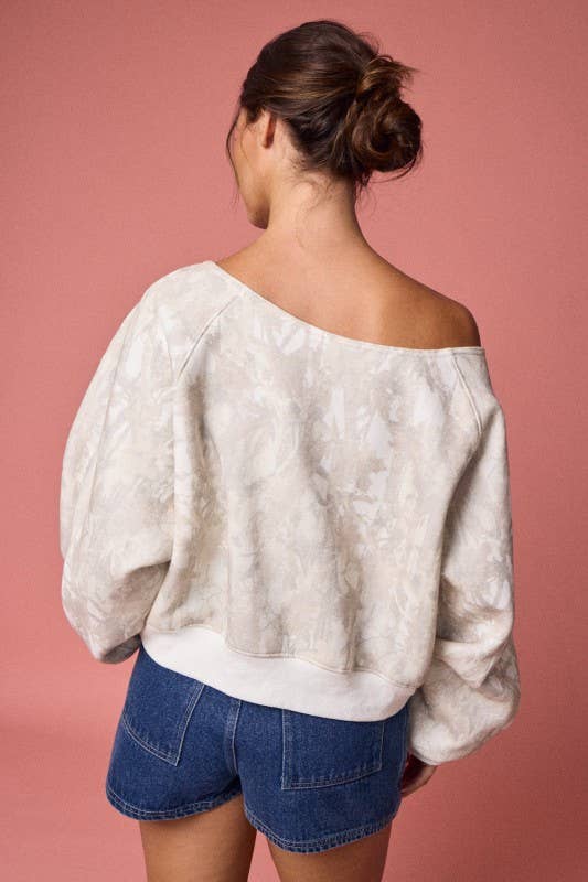 - Nature Camo Print Off-Shoulder LS Top