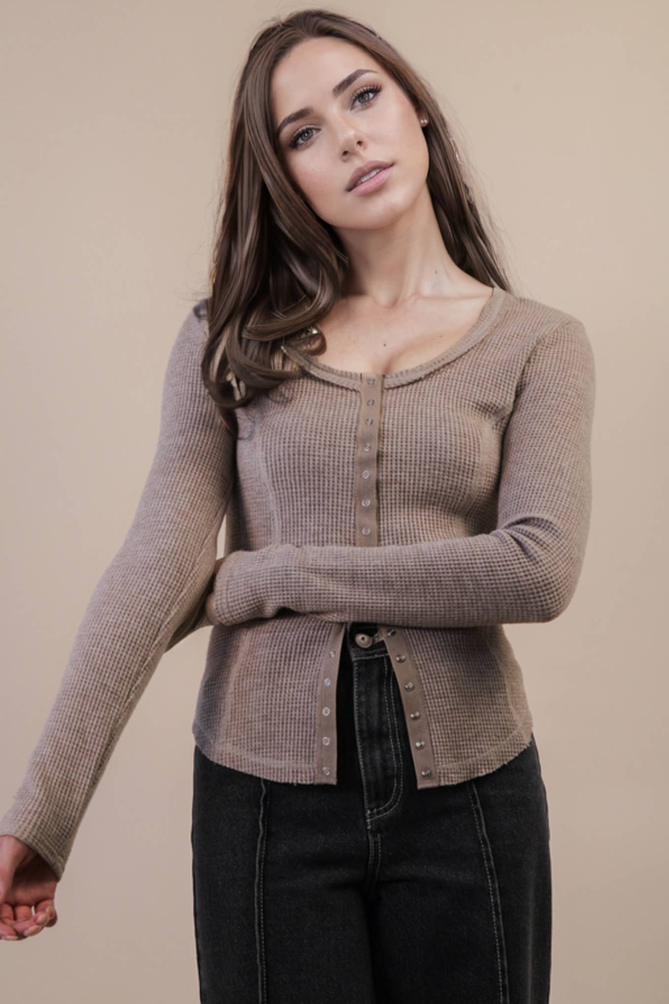 Button Down Fitted Knit Casual Top