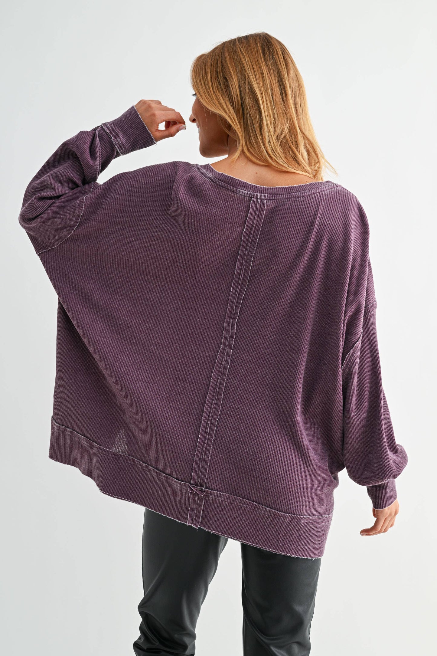 Cotton Blend Waffle Knit Oversized Long Sleeve
