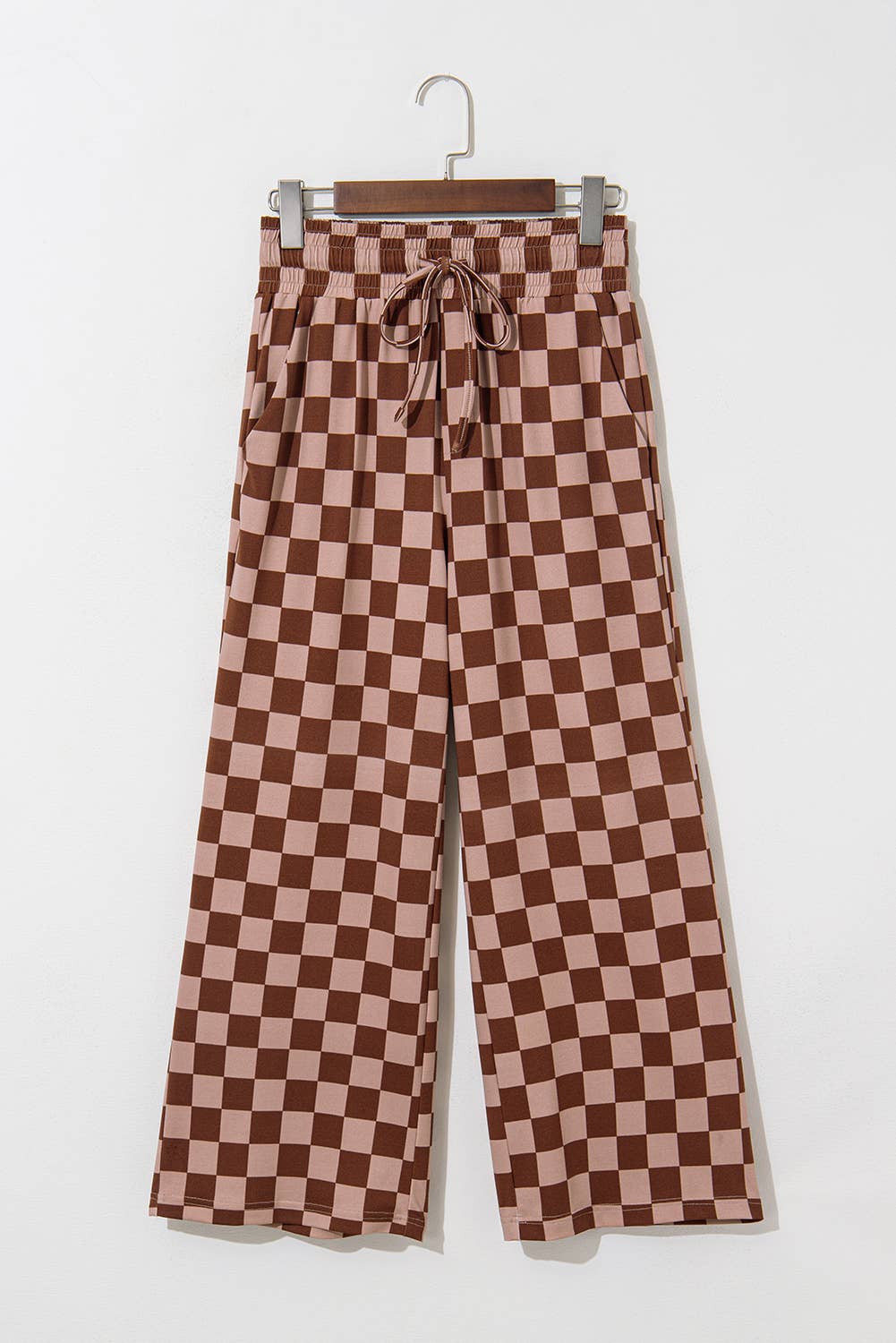 Checkered Elastic High Waist Loose Casual Pants