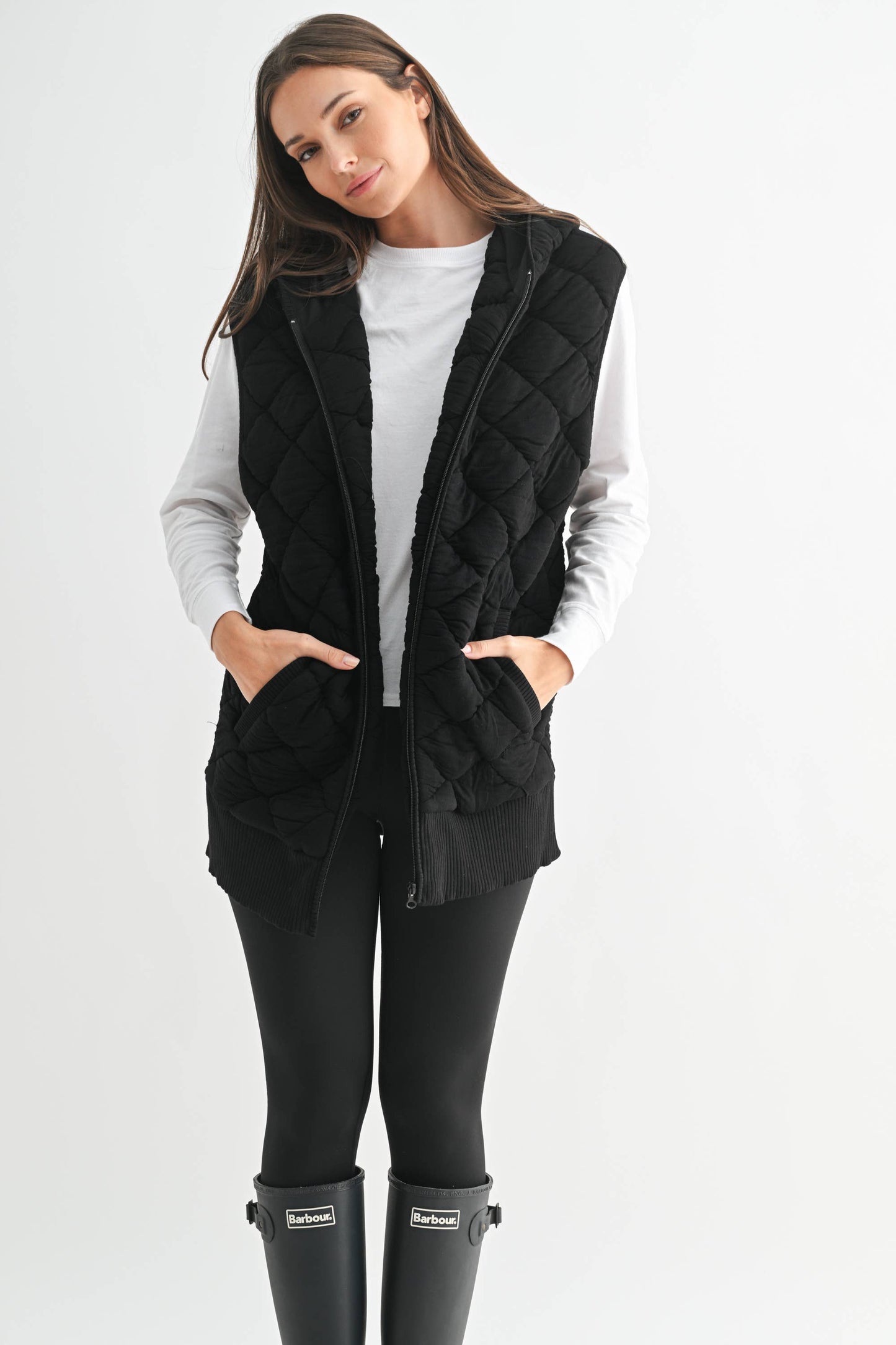 Oversized Quilted Fleece Vest with Hood